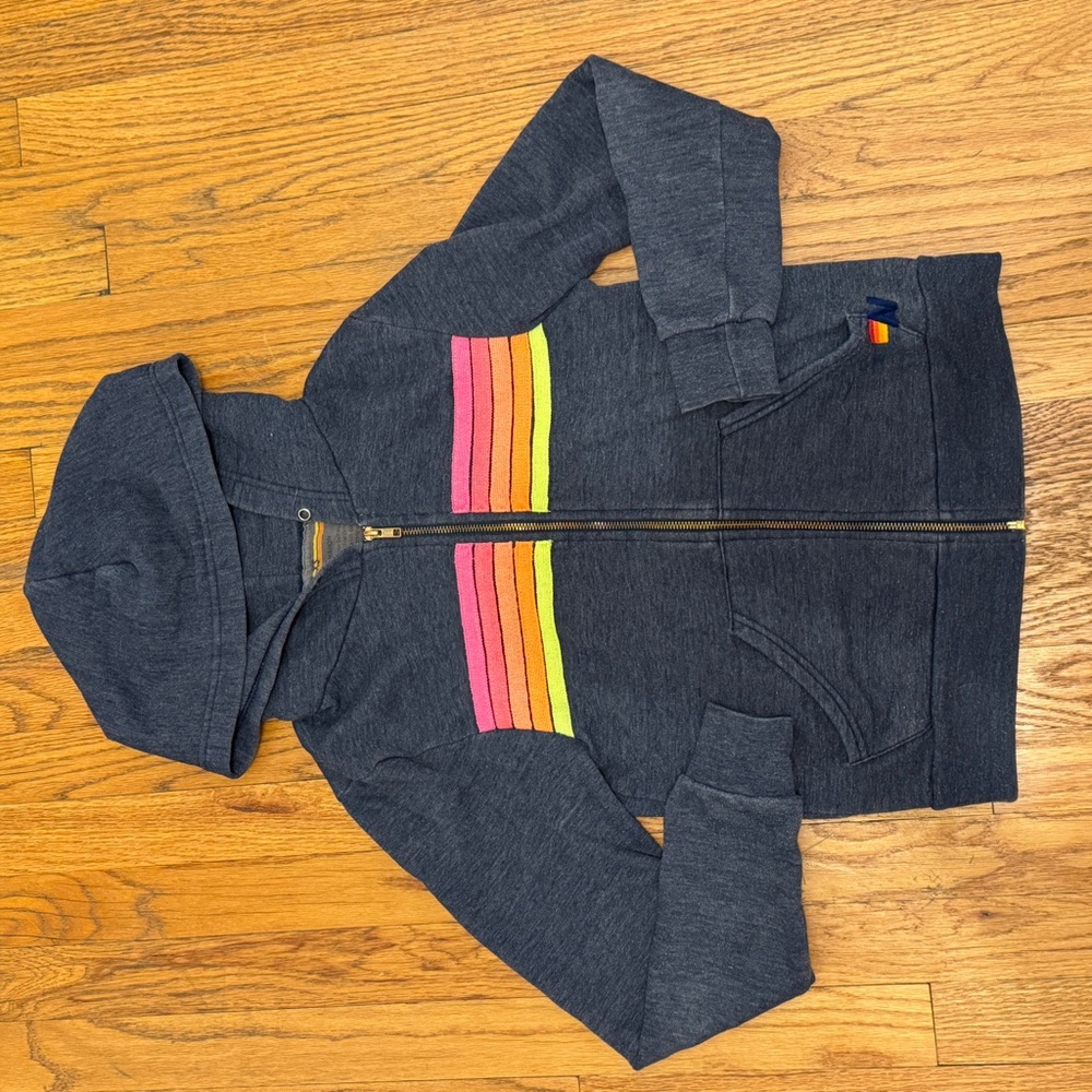 Aviator Nation Charcoal Hoodie with Yellow and Orange Accents